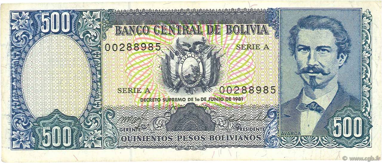 500 Pesos Bolivianos BOLIVIE  1981 P.165a TTB