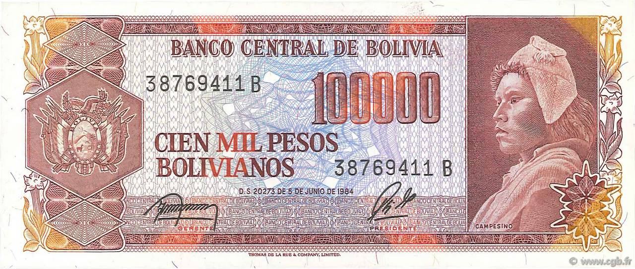 100000 Pesos Bolivianos BOLIVIE  1984 P.171a NEUF
