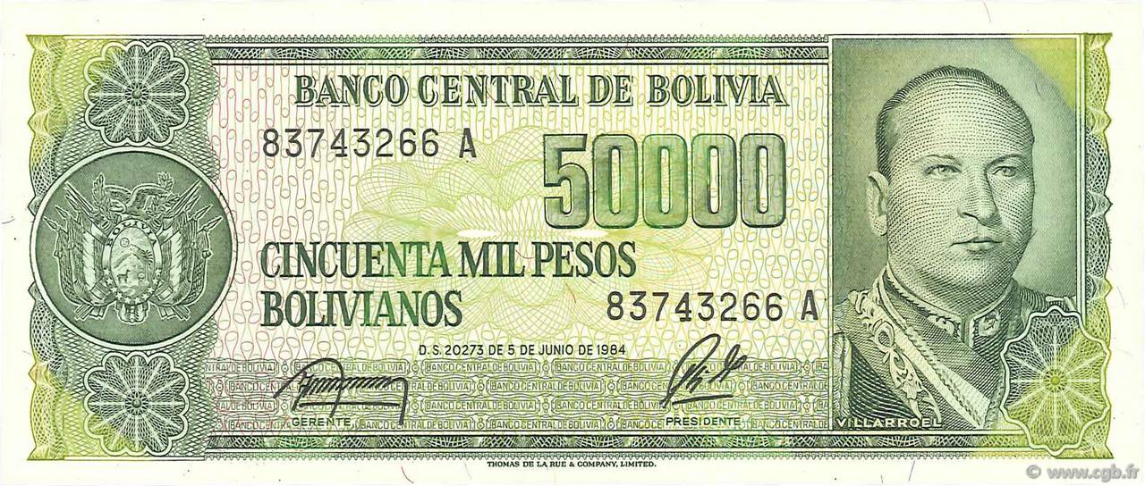 5 Centavos sur 50000 Pesos Bolivianos BOLIVIA  1987 P.196 UNC