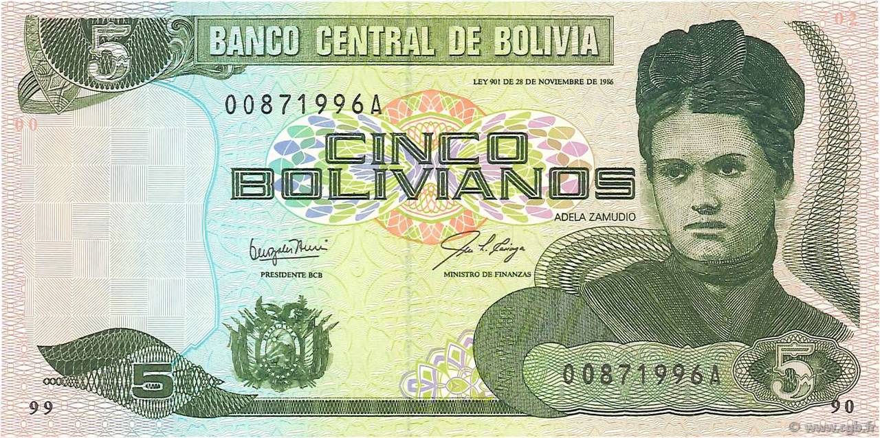 5 Bolivianos BOLIVIE  1987 P.203a NEUF