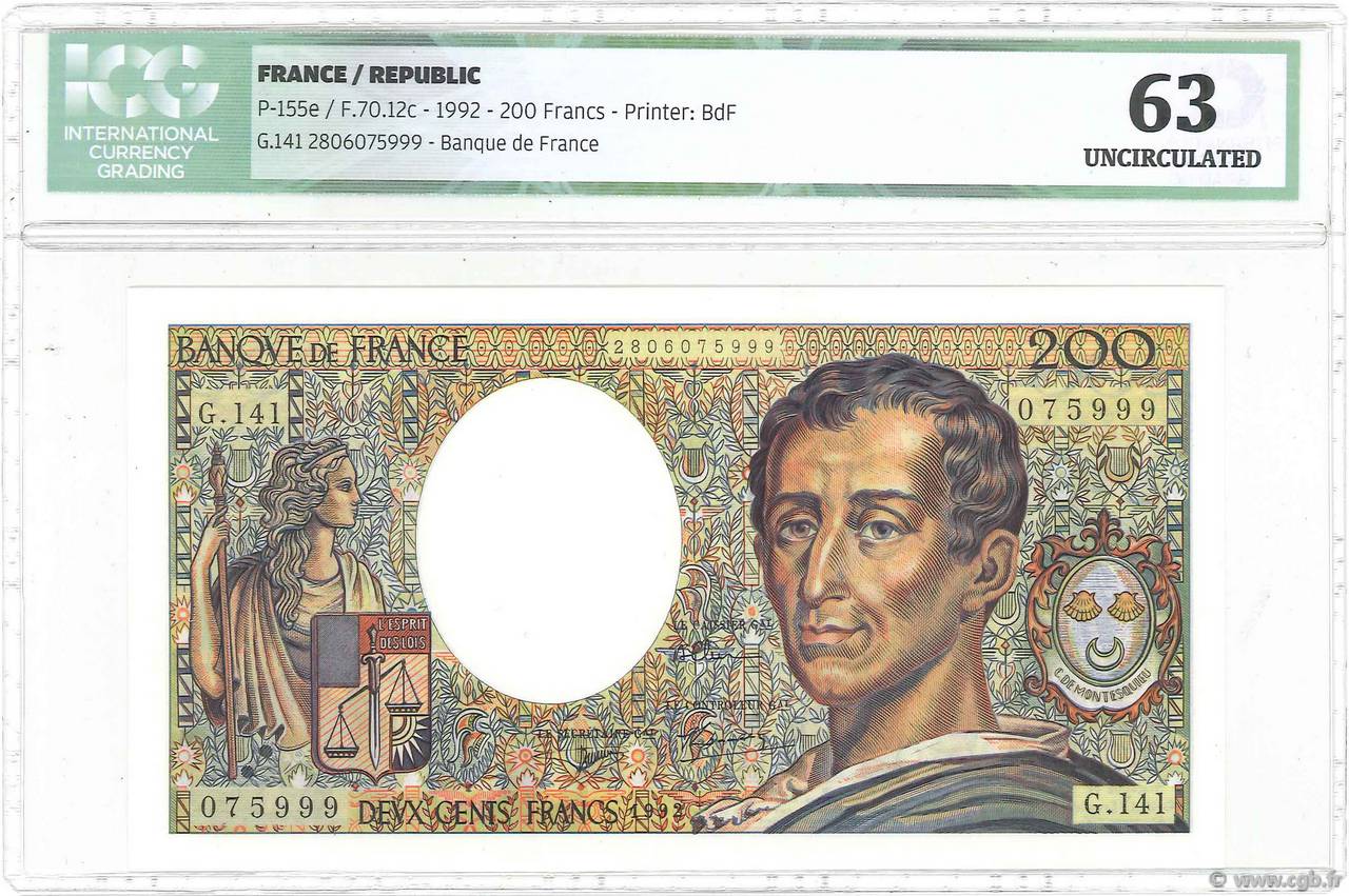 200 Francs MONTESQUIEU FRANCE  1992 F.70.12c NEUF