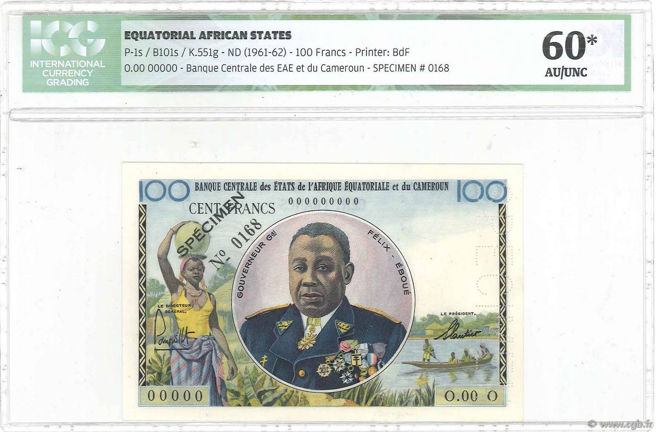 100 Francs Spécimen ÉTATS DE L AFRIQUE ÉQUATORIALE  1961 P.01s
 SPL