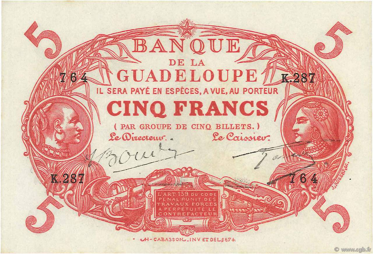 5 Francs Cabasson rouge GUADELOUPE  1945 P.07e NEUF