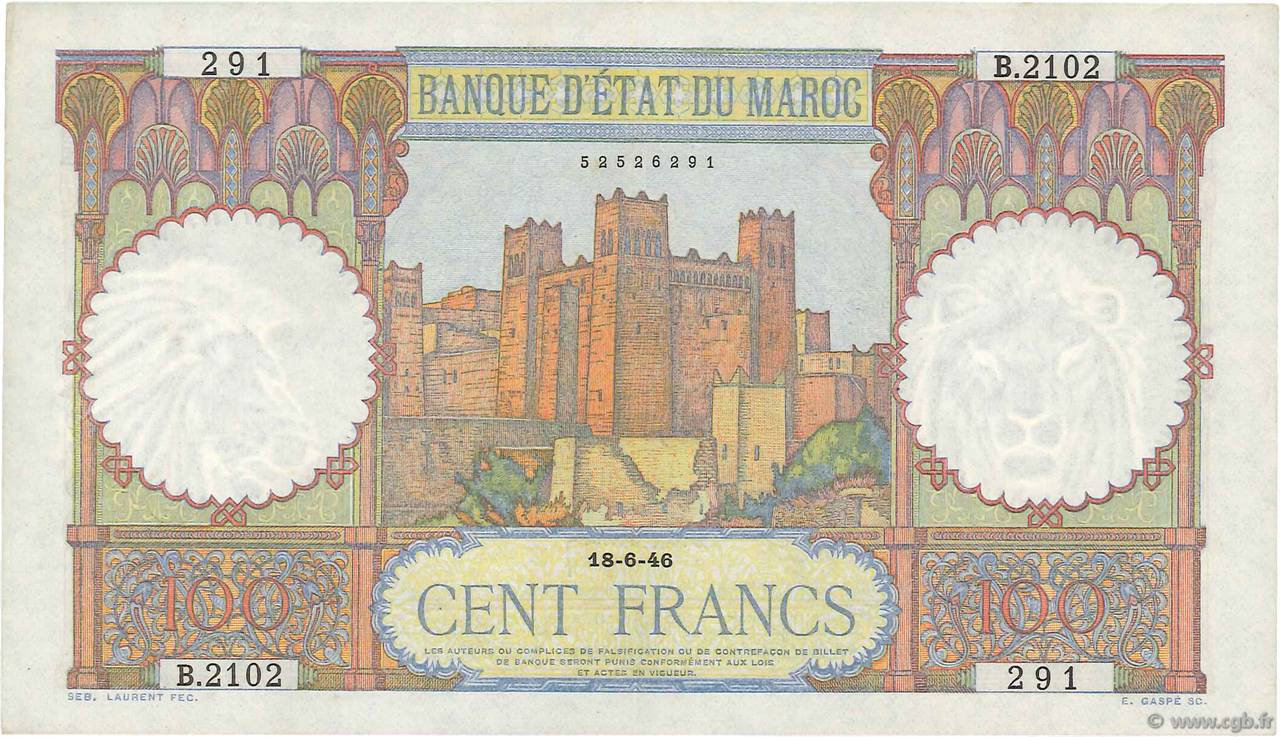 100 Francs MAROC  1946 P.20 SUP