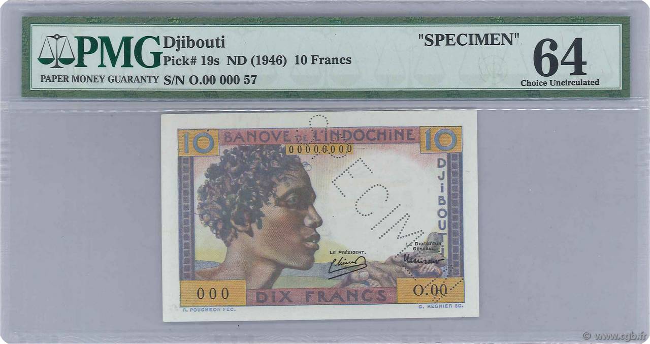 10 Francs Spécimen DJIBOUTI  1946 P.19s SPL