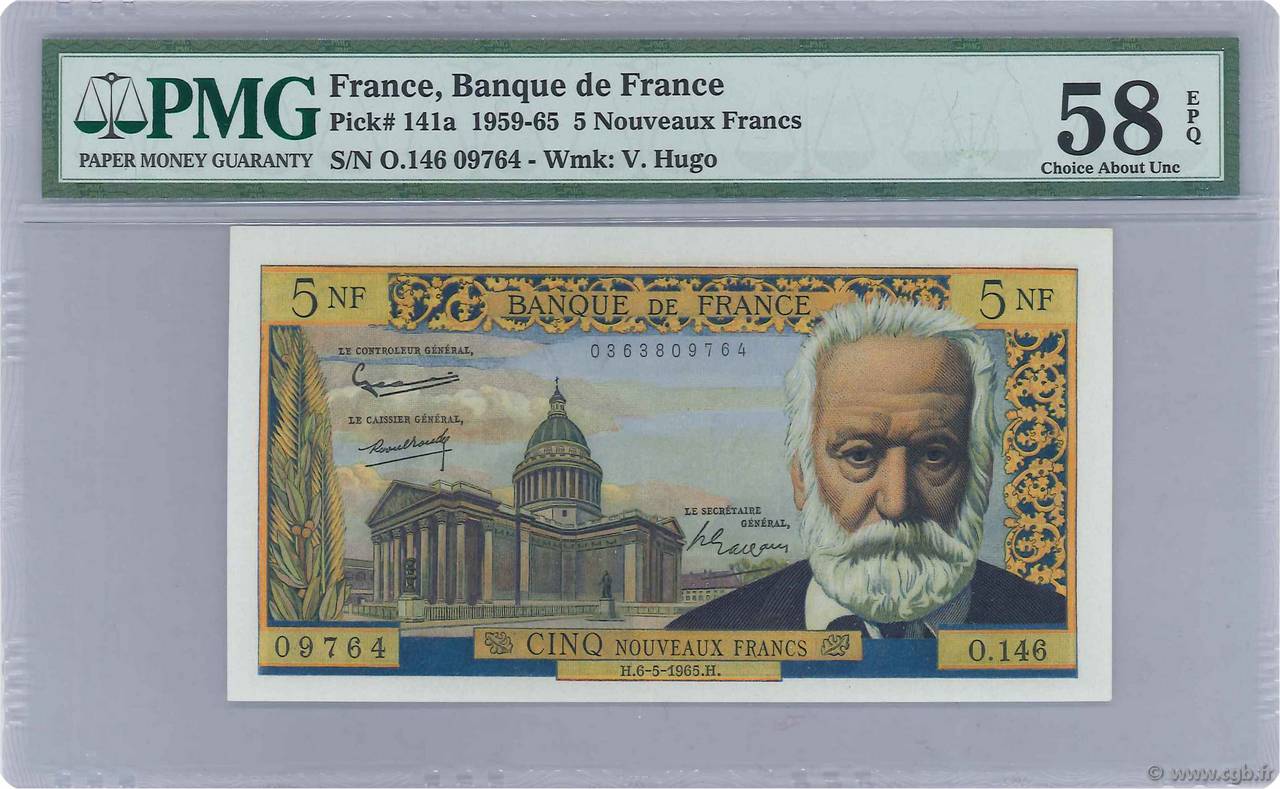 5 Nouveaux Francs VICTOR HUGO FRANCE  1965 F.56.18 SPL+