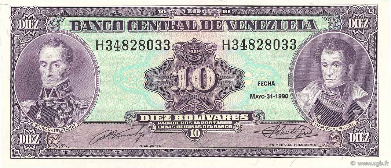 10 Bolivares VENEZUELA  1990 P.061b UNC