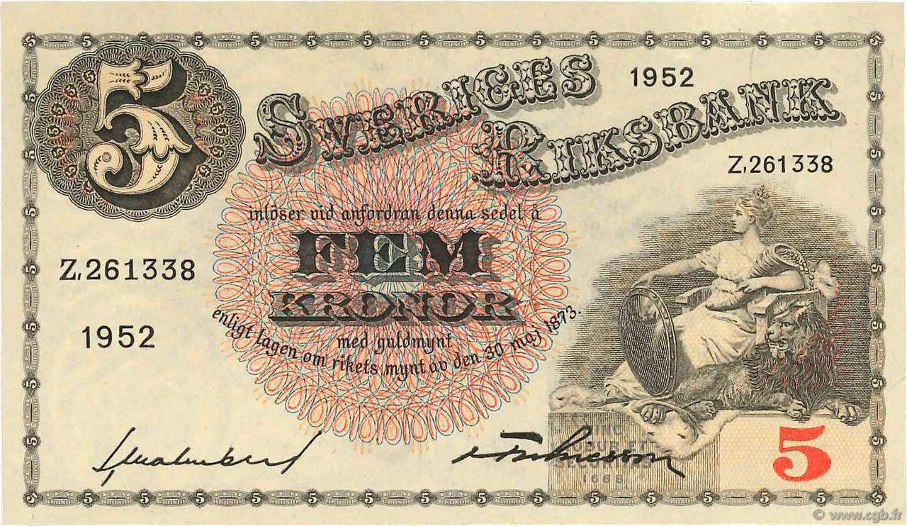 5 Kronor SUÈDE  1952 P.33ai SC+