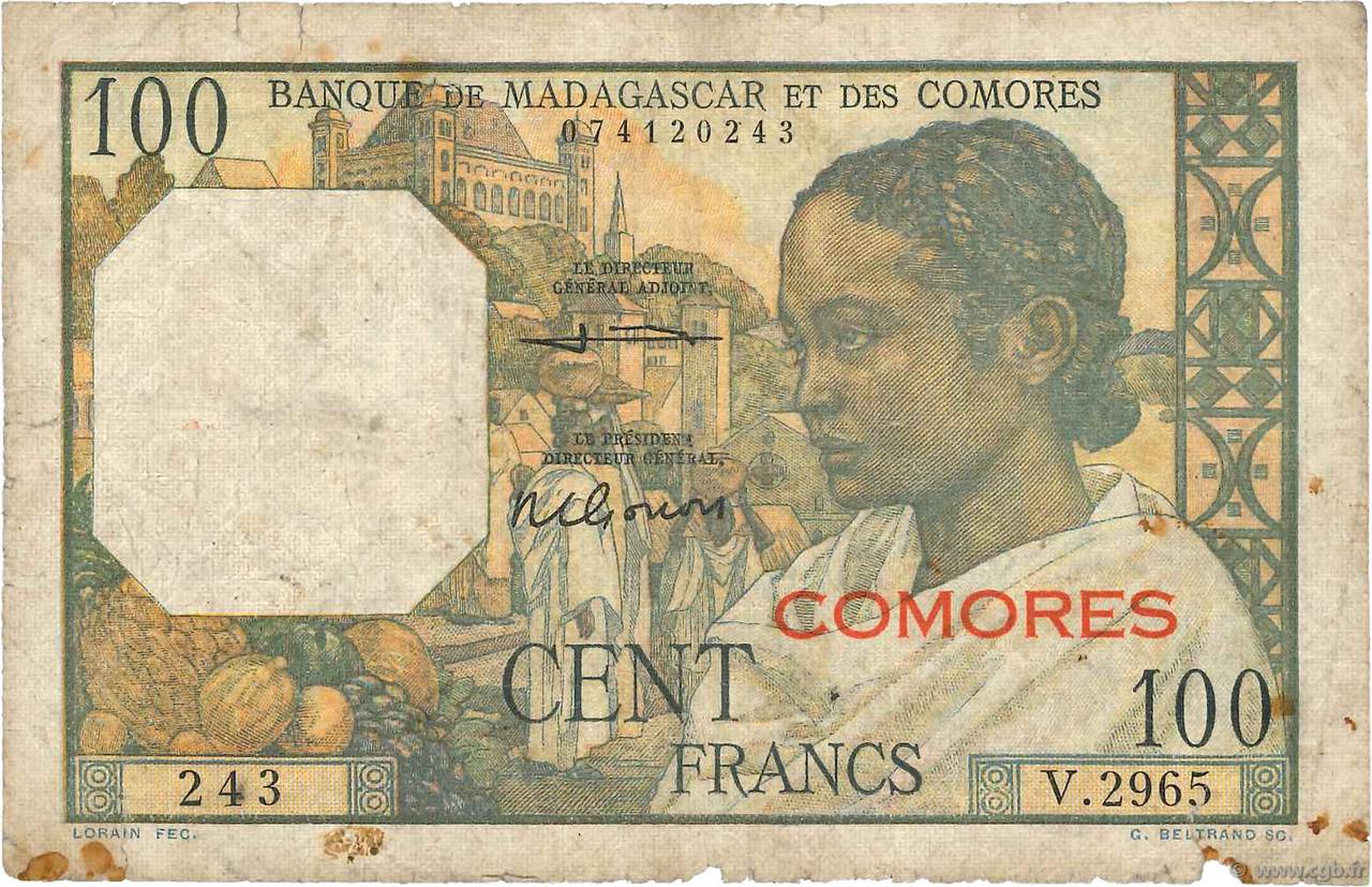 100 Francs COMORES  1963 P.03b2 B