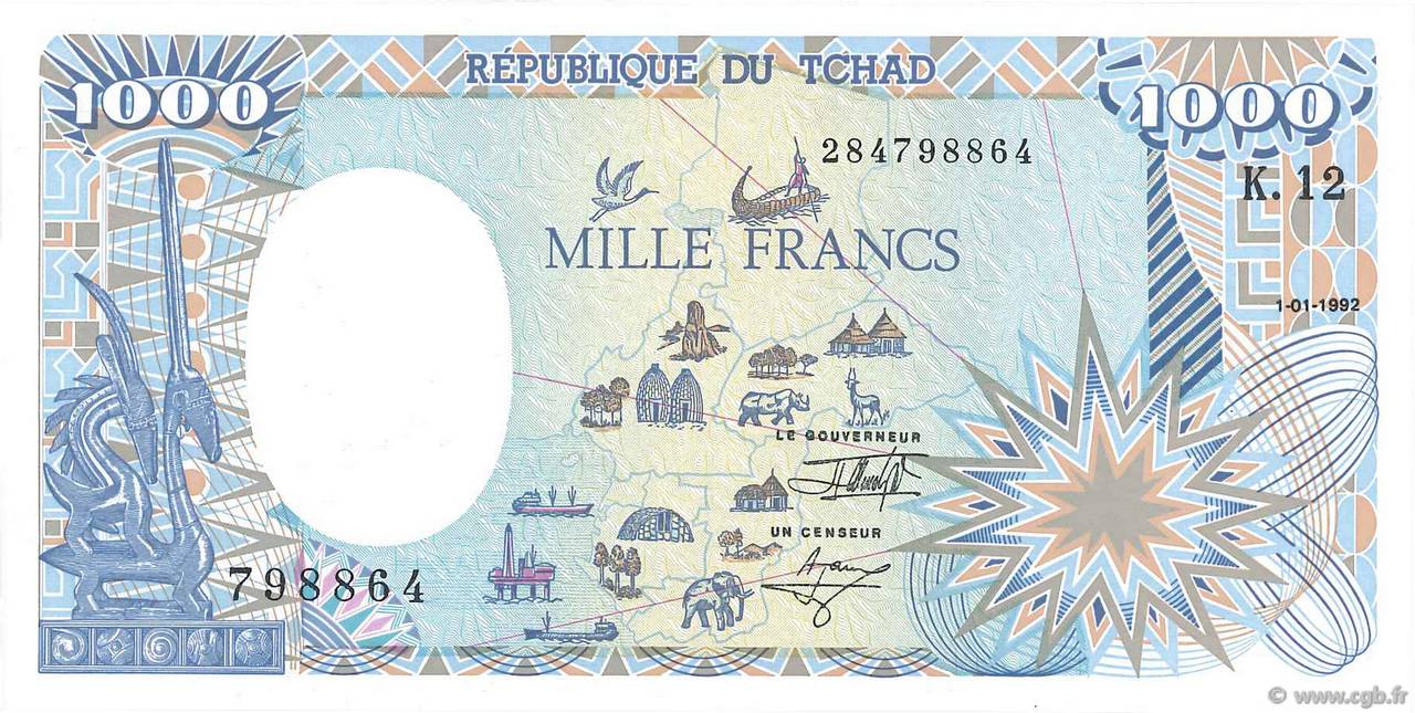 1000 Francs CHAD  1992 P.10Ac UNC-