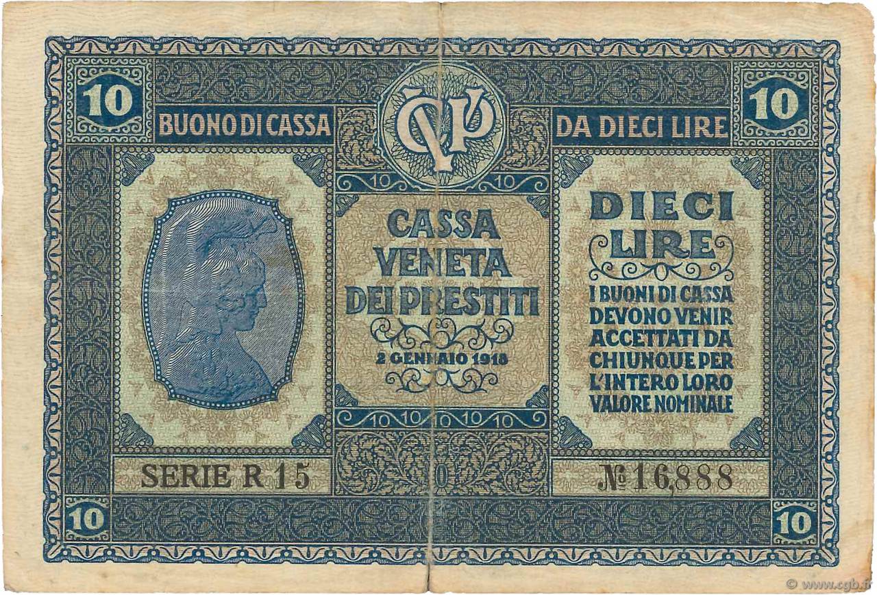 10 Lire ITALIE  1918 PM.06 TB