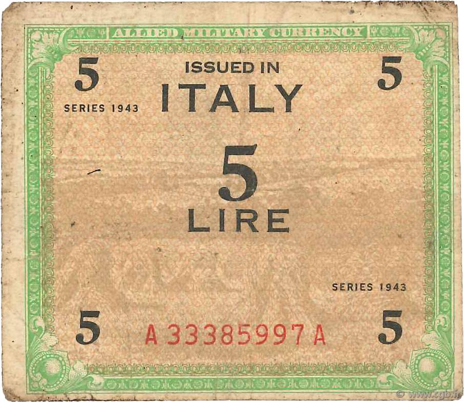 5 Lire ITALIE  1943 PM.12a B