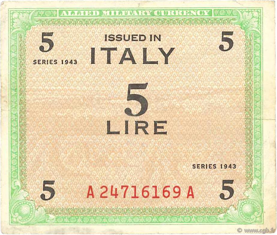 5 Lire ITALIE  1943 PM.12b TTB