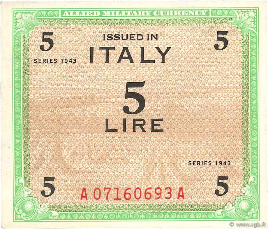 5 Lire ITALIE  1943 PM.12b SPL