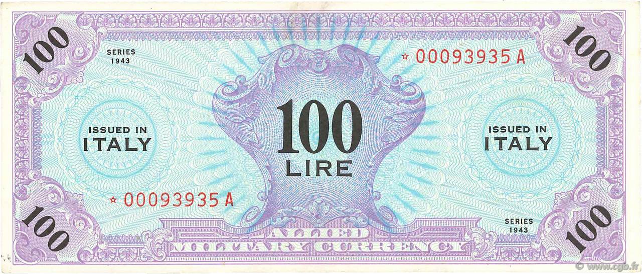 100 Lire Remplacement ITALIE  1943 PM.15r SUP+