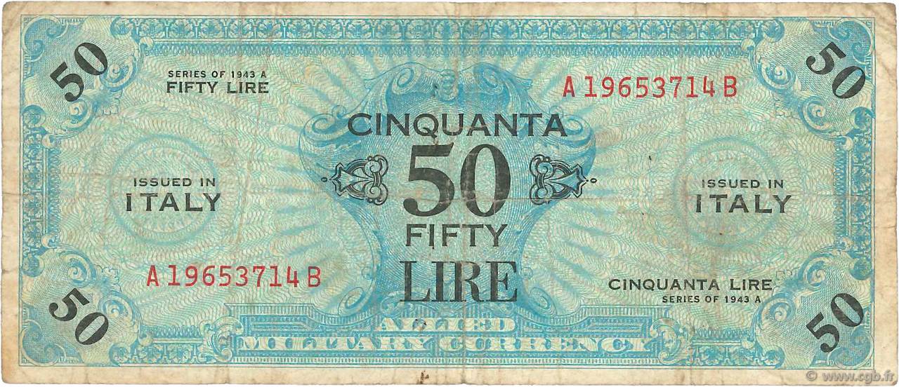 50 Lire ITALIE  1943 PM.20b B+