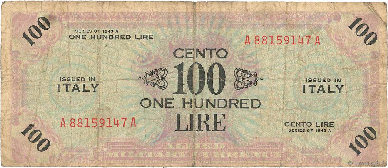 100 Lire ITALIE  1943 PM.21a B