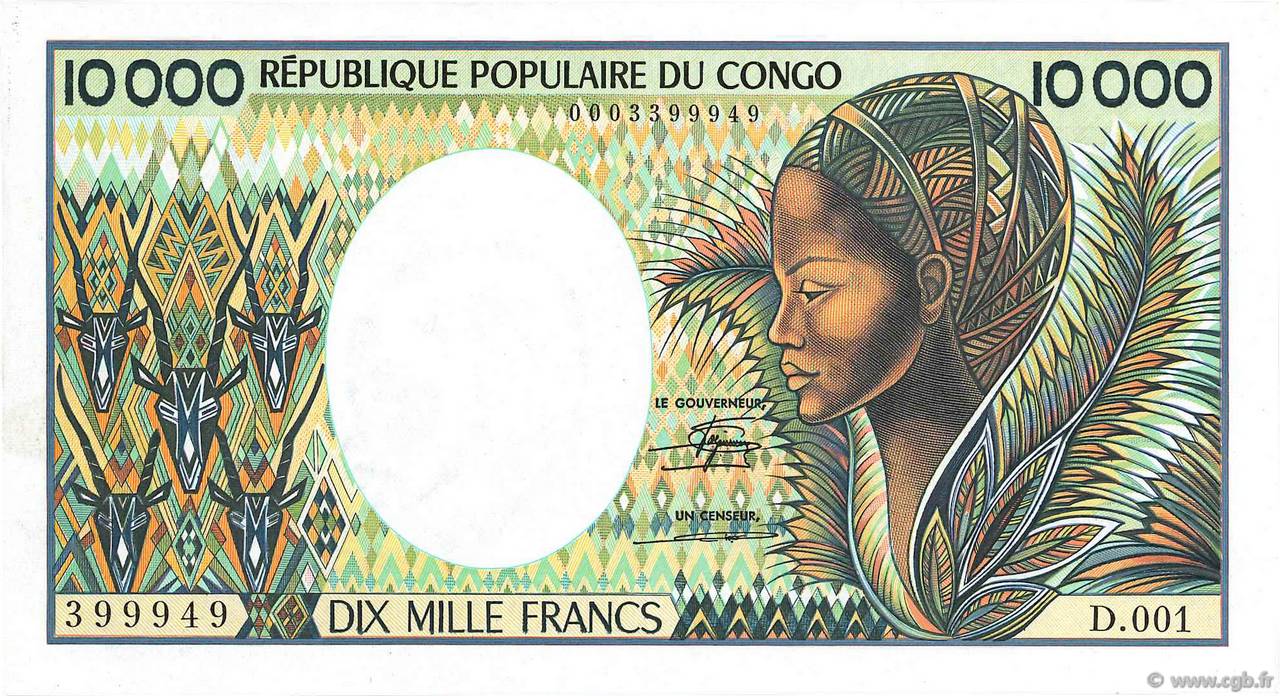 10000 Francs CONGO  1983 P.07 VZ+