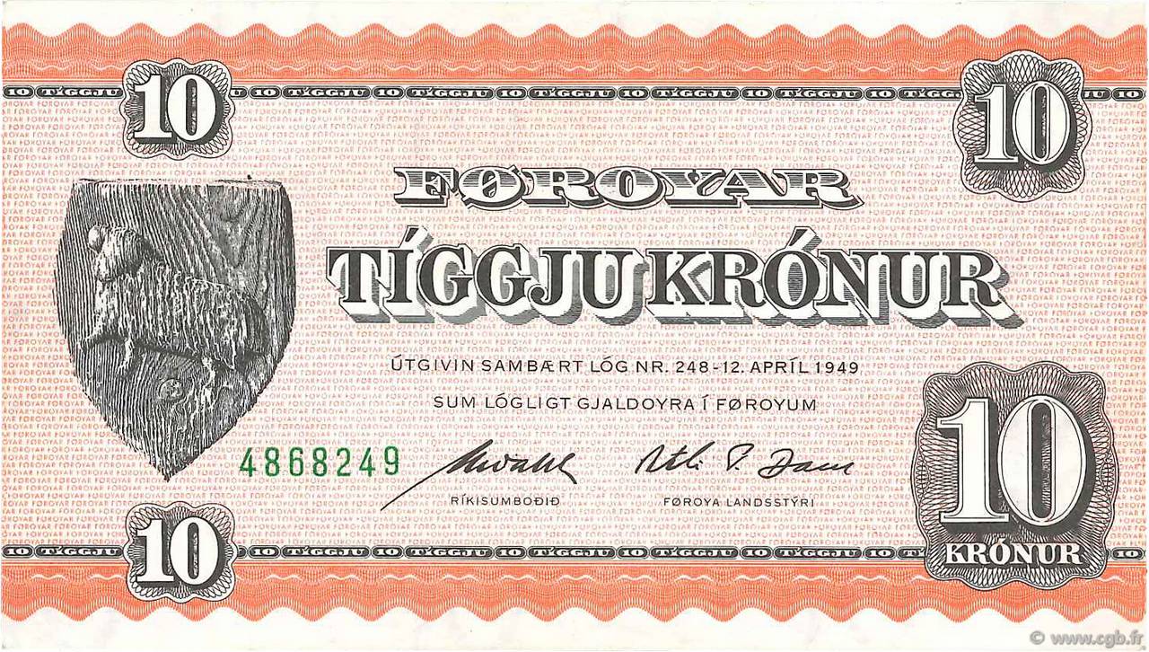 10 Kronur ÎLES FEROE  1954 P.14d TTB