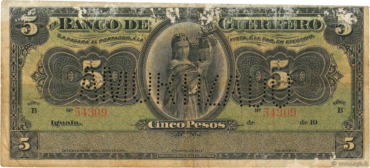 5 Pesos Non émis MEXIQUE Guerrero 1914 PS.0298c B