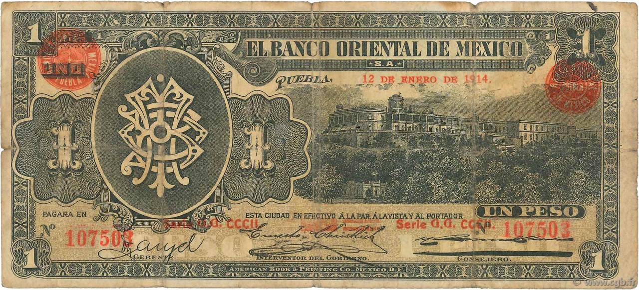 1 Peso MEXIQUE Puebla 1914 PS.0388a B