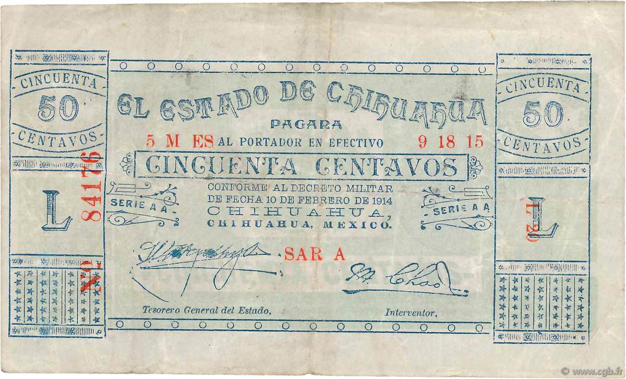 50 Centavos MEXIQUE  1910 PS.0527a TTB