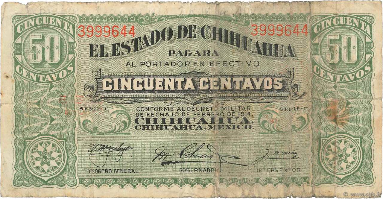 50 Centavos MEXIQUE  1915 PS.0528e B
