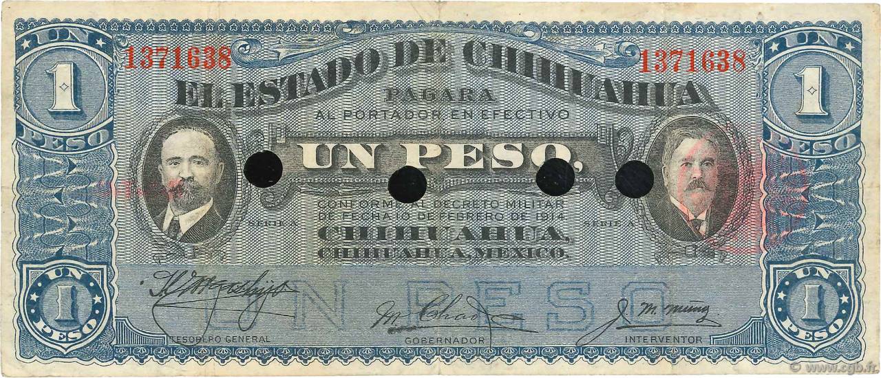 1 Peso Annulé MEXIQUE  1914 PS.0529f TTB
