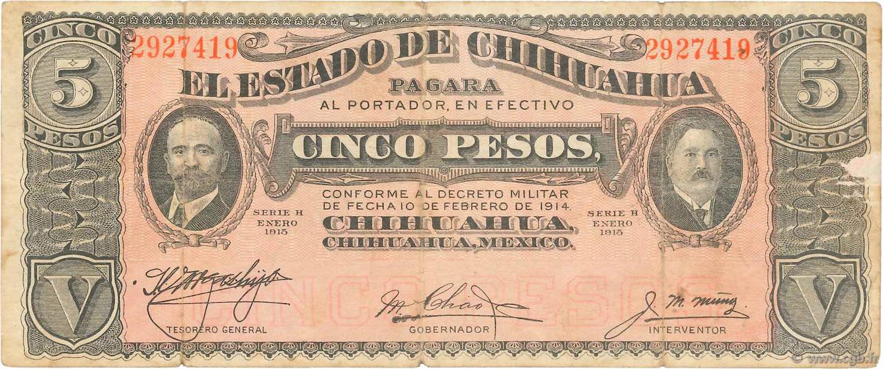5 Pesos MEXIQUE  1915 PS.0532a TB