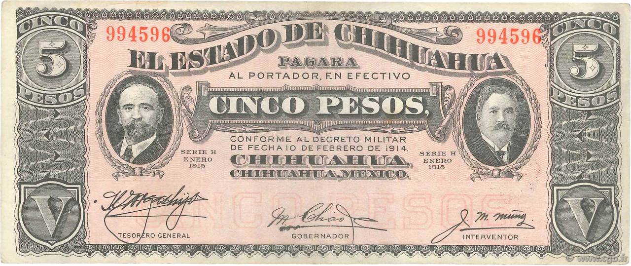 5 Pesos MEXICO  1915 PS.0532a VF+