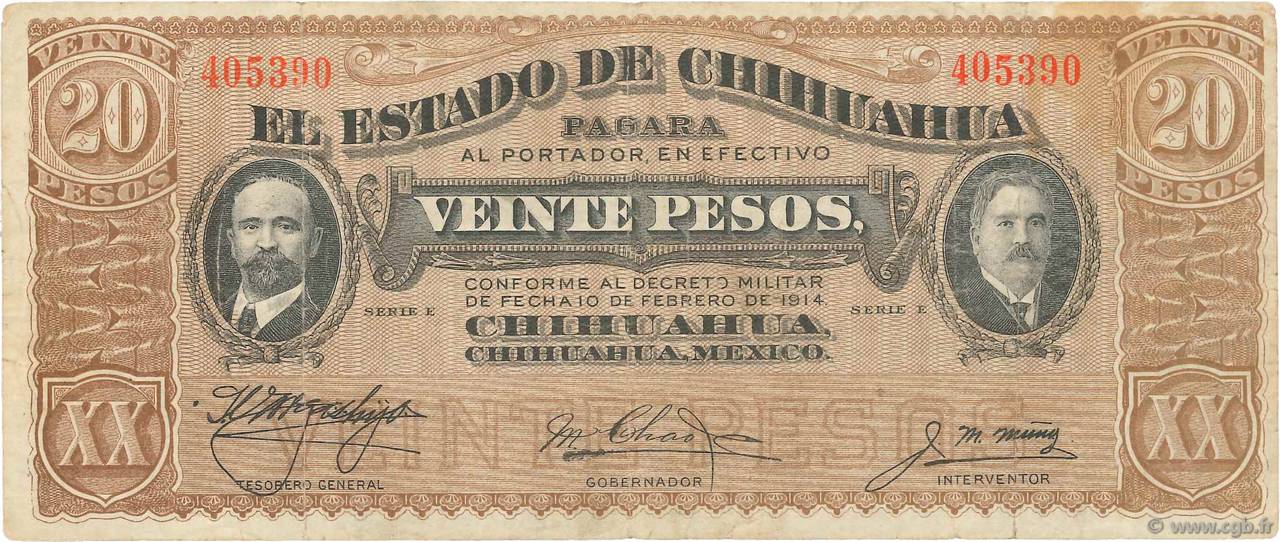 20 Pesos MEXIQUE  1914 PS.0536b TB+