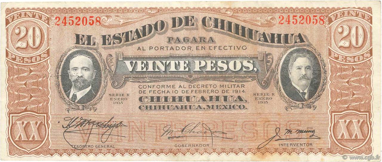 20 Pesos MEXICO  1915 PS.0537b MBC