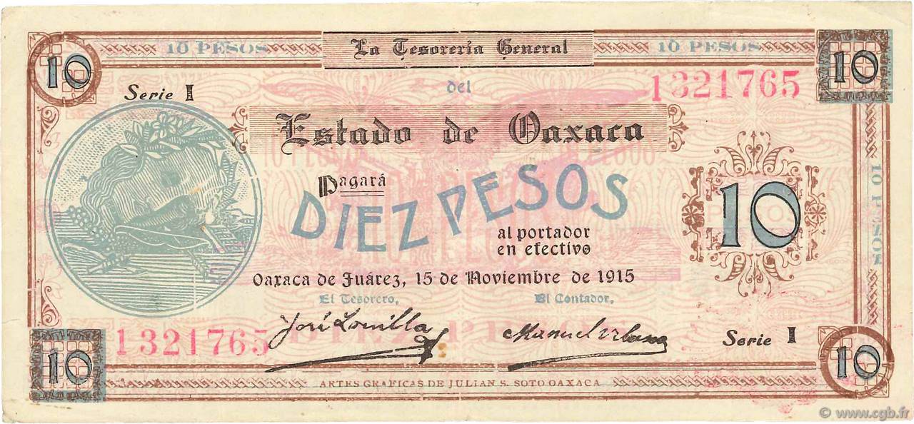 10 Pesos MEXIQUE  1915 PS.0957b TTB