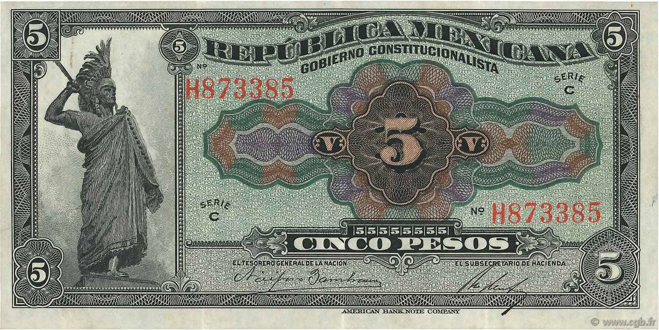 5 Pesos MEXIQUE  1915 PS.0685a TTB+