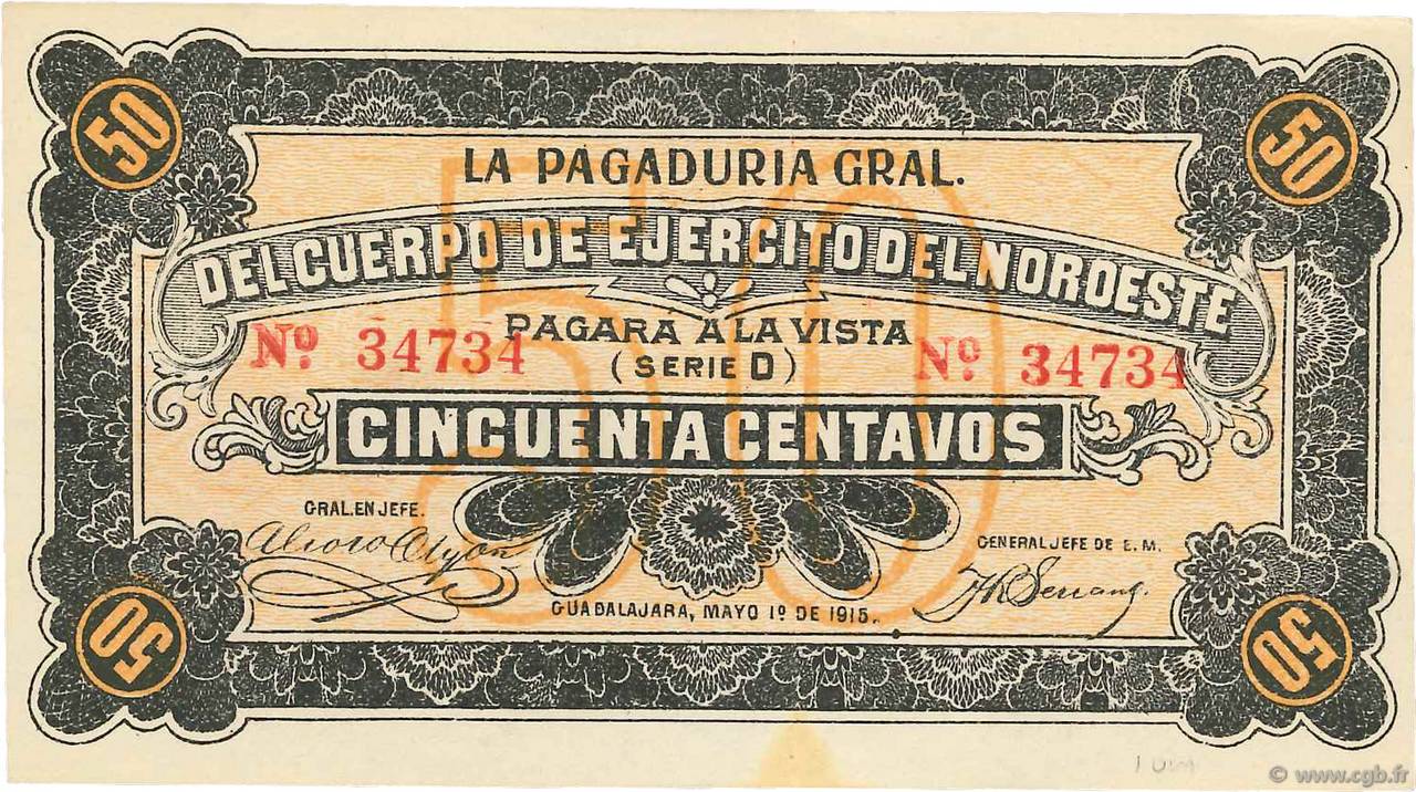 50 Centavos MEXIQUE  1915 PS.0868 SUP+