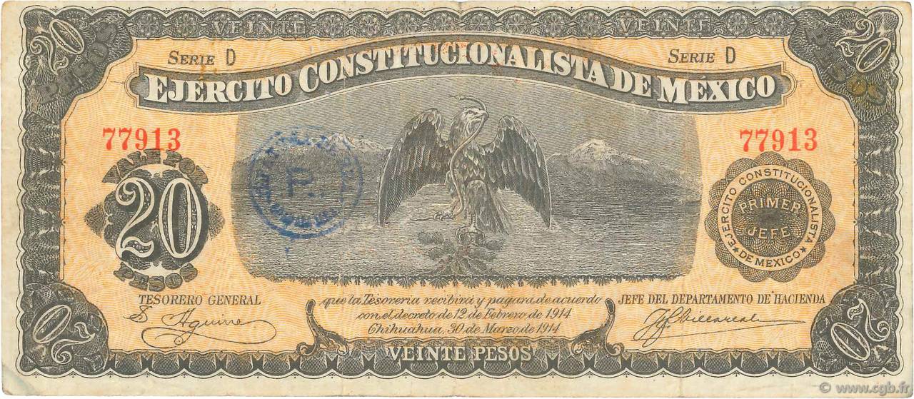 20 Pesos MEXIQUE  1914 PS.0526 pr.TTB