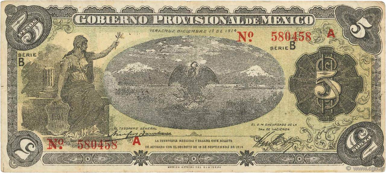 5 Pesos MEXIQUE Veracruz 1914 PS.1104a TB+