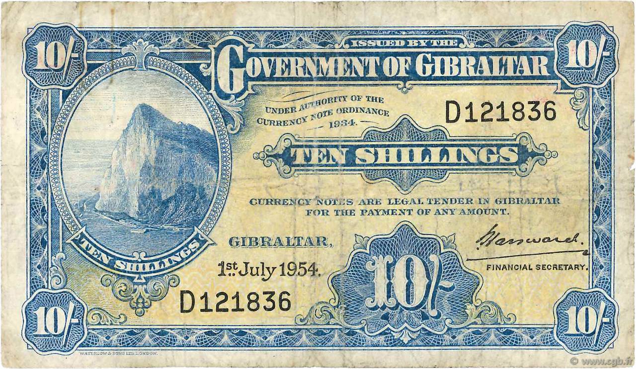 10 Shillings GIBRALTAR  1954 P.14c TB