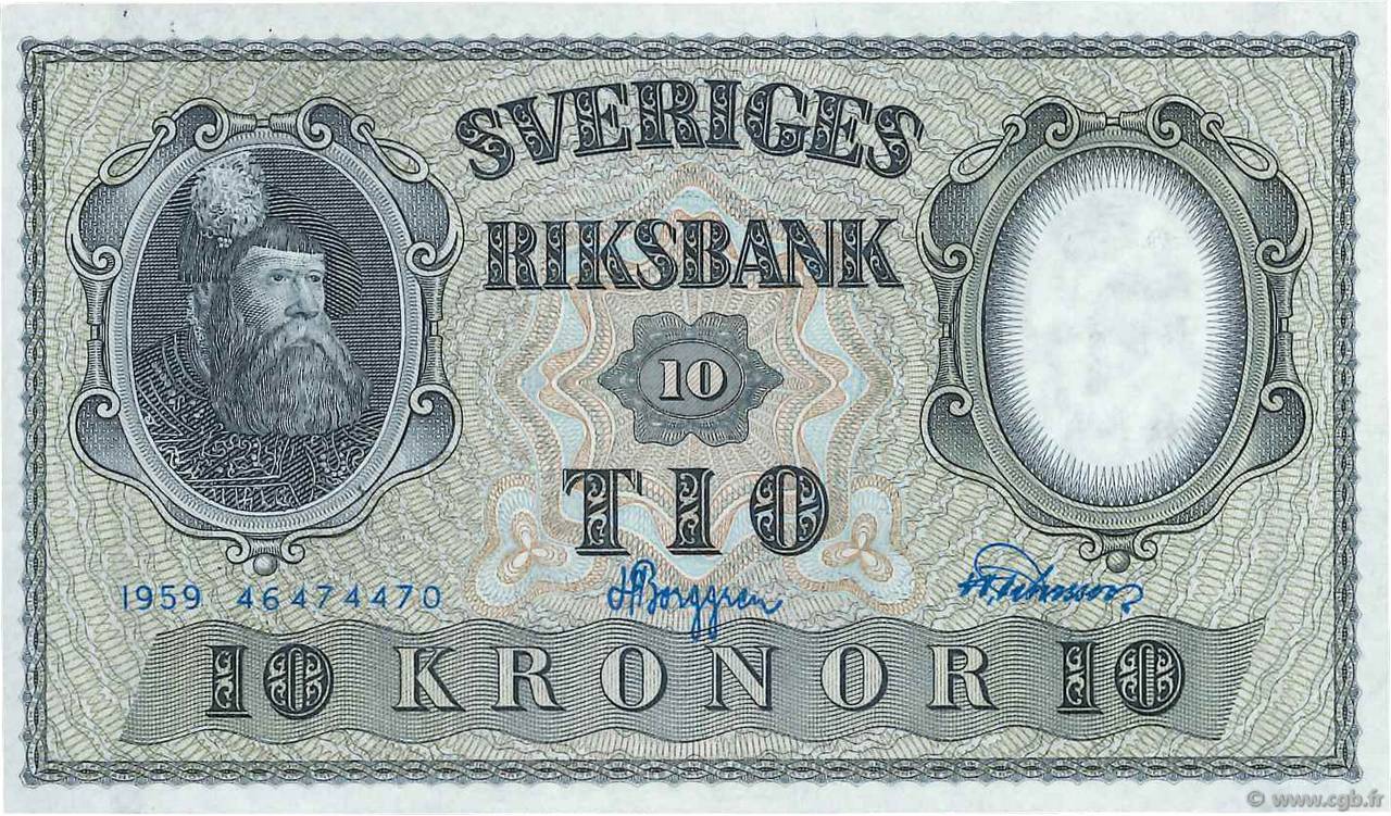 10 Kronor SUÈDE  1959 P.43g NEUF