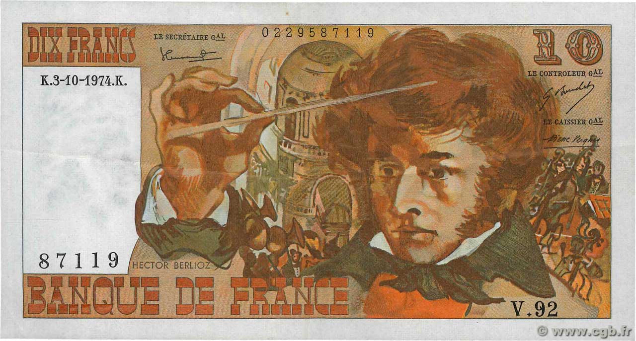 10 Francs BERLIOZ FRANCE 1974 F.63.07a TTB