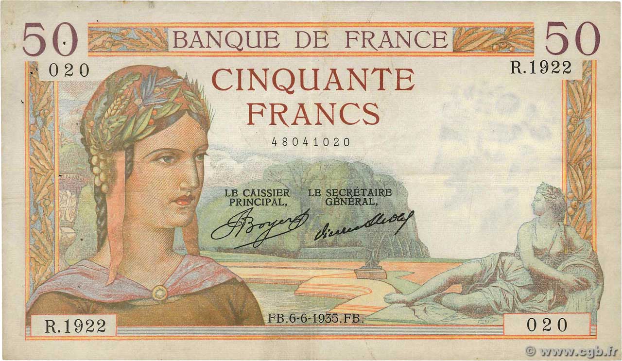 50 Francs CÉRÈS FRANCE 1935 F.17.10 VF-