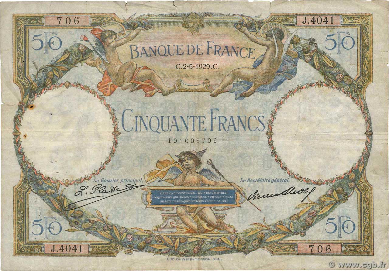 50 Francs LUC OLIVIER MERSON FRANCE 1929 F.15.03 B