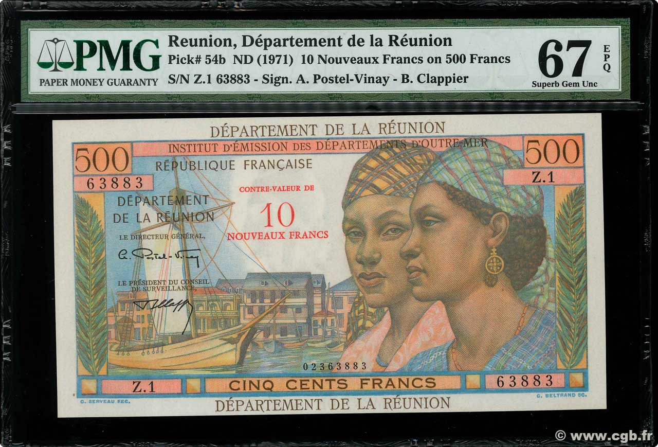 10 NF sur 500 Francs Pointe à Pitre ÎLE DE LA RÉUNION 1971 P 54b b97