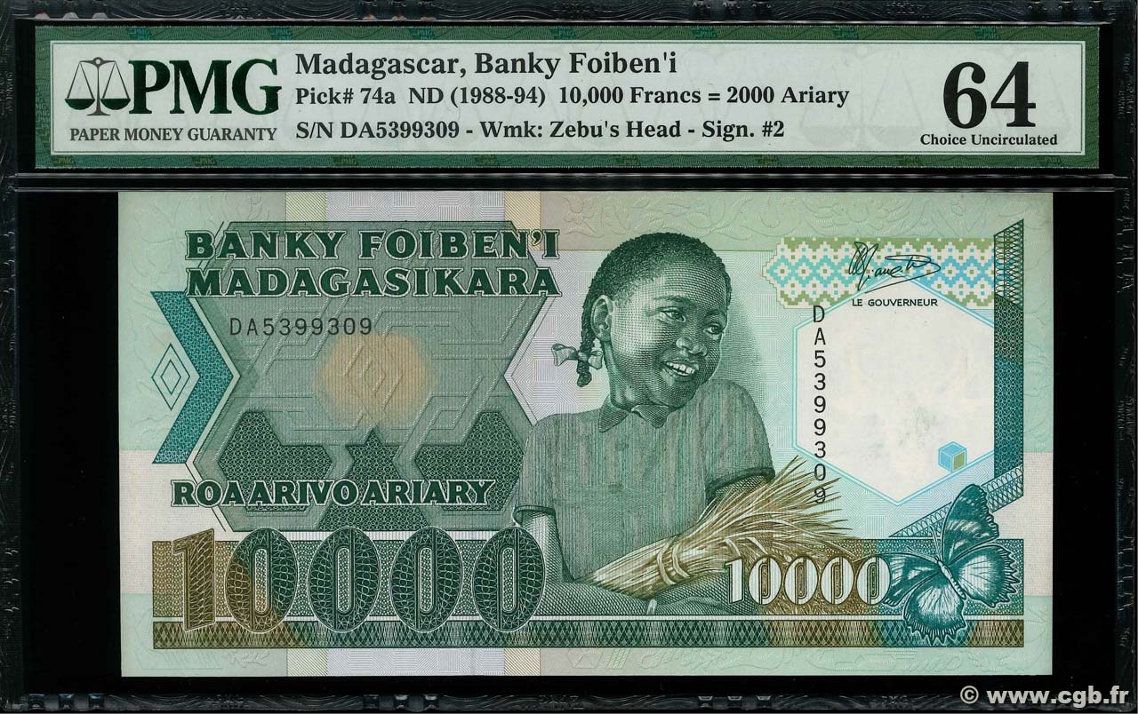 10000 Francs - 2000 Ariary MADAGASCAR 1988 P.074a NEUF