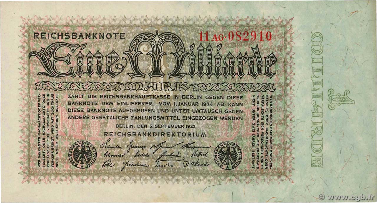 1 Milliard Mark DEUTSCHLAND 1923 P.114 VZ