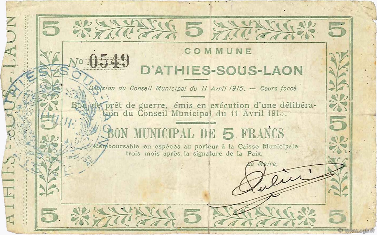 5 Francs FRANCE régionalisme et divers  1915 JP.02-0073 TB
