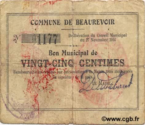 25 Centimes FRANCE régionalisme et divers  1914 JP.02-0136 TB