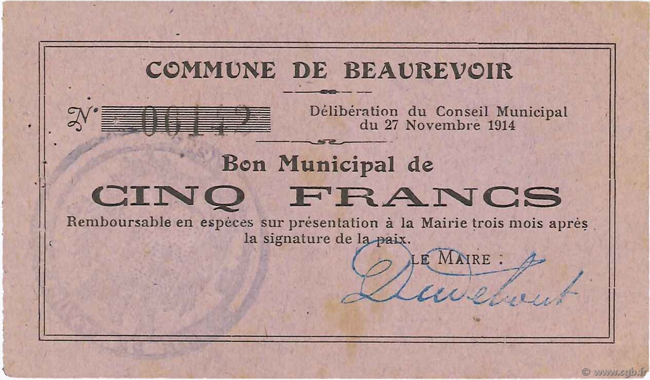5 Francs FRANCE régionalisme et divers  1914 JP.02-0140 TTB