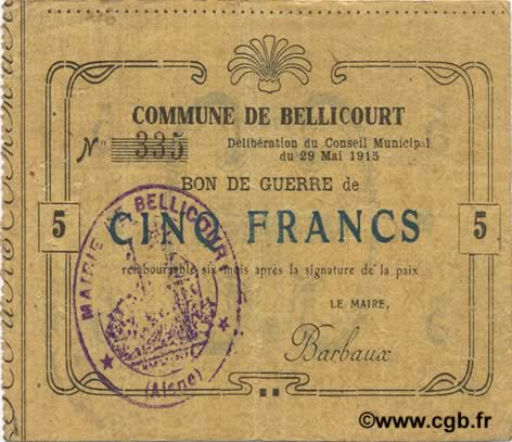 5 Francs FRANCE régionalisme et divers  1915 JP.02-0195 TTB