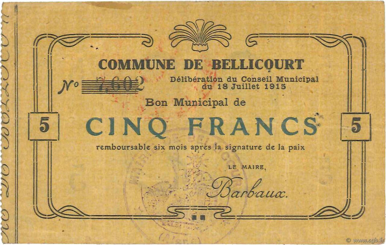 5 Francs FRANCE régionalisme et divers  1915 JP.02-0199 TTB